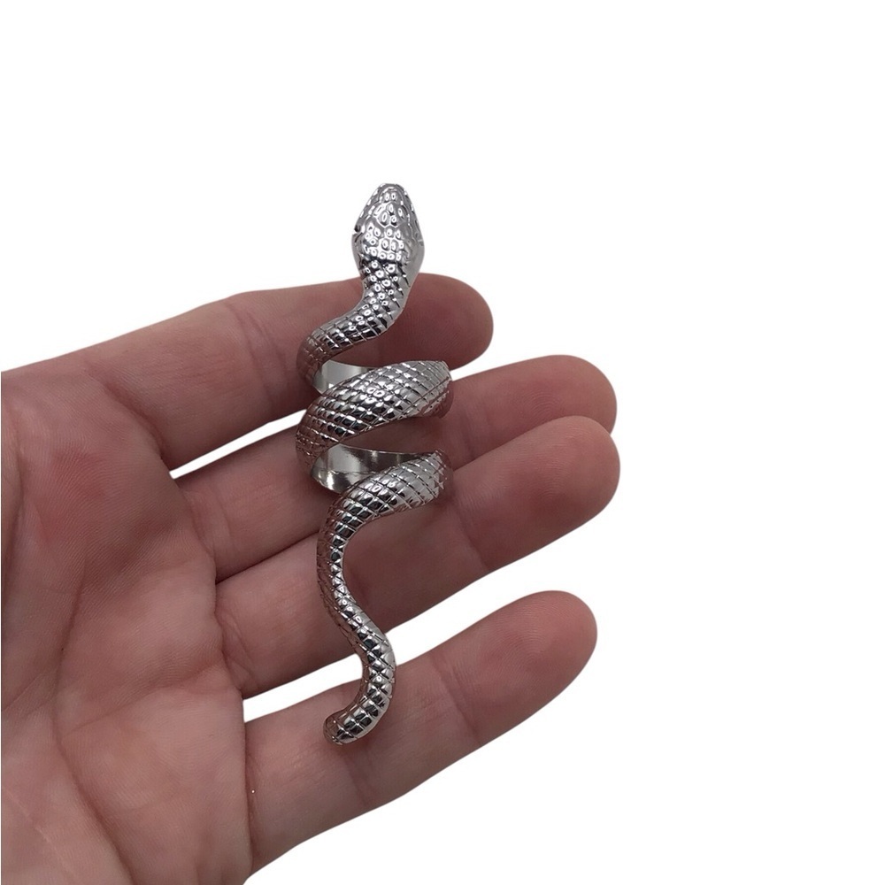 Silver-Tone Snake Wrap Statement Ring Adjustable One Size Serpent Coil Fashion - Picture 2 of 6
